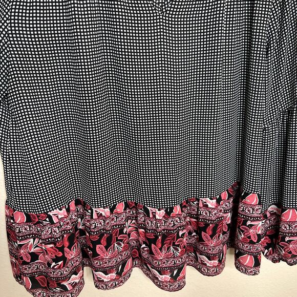 Style & Co Black Pink Floral Check Print Boho Blouse Large - Picture 4 of 9